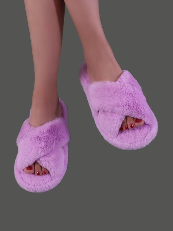 Women's Plush House Slippers, Cute Cozy Fuzzy Slippers, Criss Cross Design Non-slip Soft Home Fluffy Shoes for Fall & Winter, Warm Home Slippers