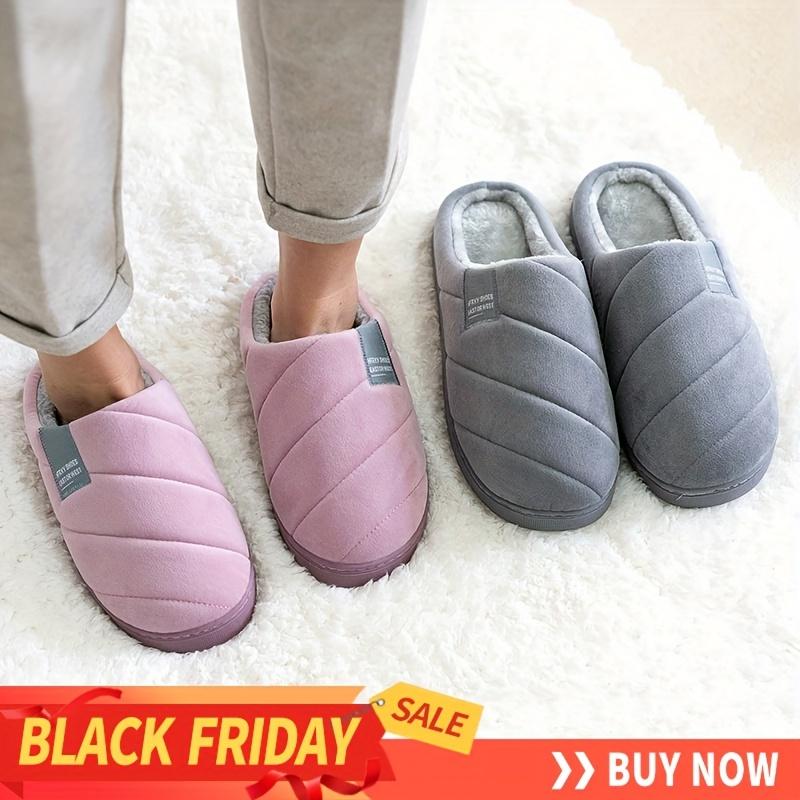 2025 Hot Winter Half Pack Men's Slippers Winter Home Warm Plush Soft Non-Slip Indoor Simple Women's Slippers