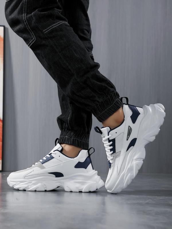 Men's Fashion Colorblock Lace Up Low Top Platform Sneakers, Casual Comfortable Breathable Running Chunky Shoes, Trendy All-match Shoes for Daily Life