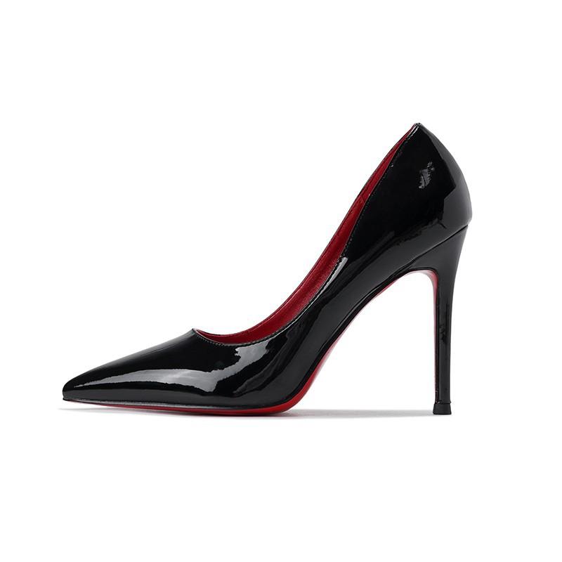 Black and Red Background High Heels Women's New Pointed Stiletto Heel Glossy Pumps Patent Leather Women's Shoes