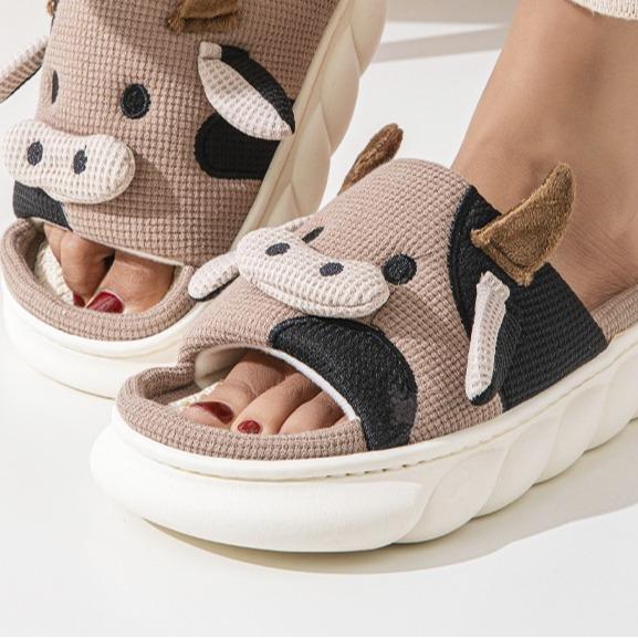 Linen cute cow thick bottom sports cooler, anti slip and odor proof, suitable for indoor and outdoor wear Walking Shoes Girl