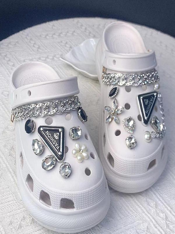 Fashionable Rhinestone & Faux Pearl Decorated Shoes Charms, Cute Shoes Decorations for Clogs, Fashionable Shoes Accessories for Women & Girls