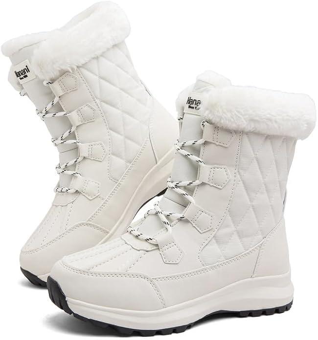 Womens Winter Waterproof Boots Snow Boots Warm Fur Lined Anti Slip Ankle Boots Mid Calf Snowboots