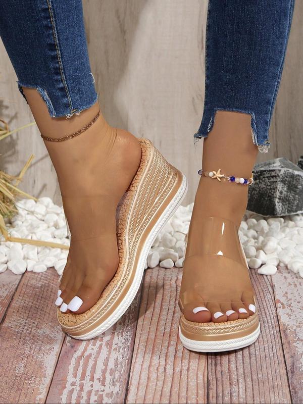 Women's Fashionable Transparent Wedge Sandals, Casual Comfortable Braid Design Slip on Sandals for Summer, Female All-match Round Toe Sandals for Daily Wear