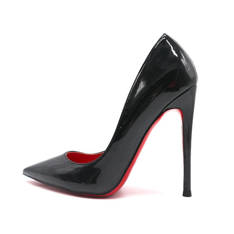 Black and Red Background High Heels Women's New Pointed Stiletto Heel Glossy Pumps Patent Leather Women's Shoes