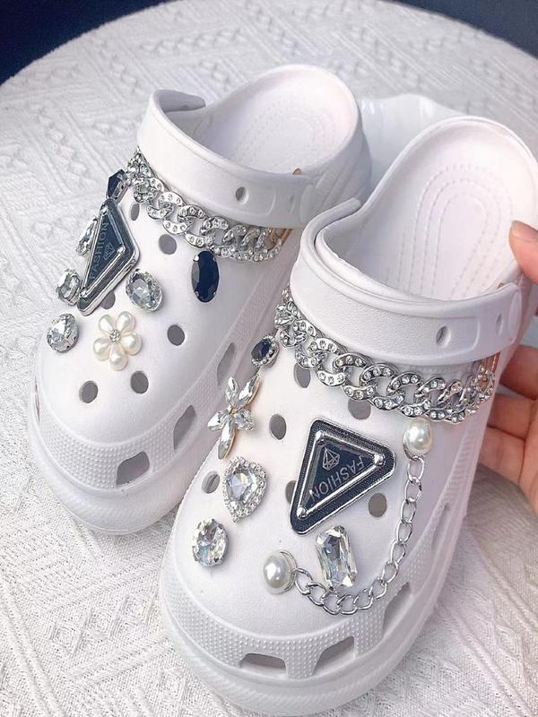 Fashionable Rhinestone & Faux Pearl Decorated Shoes Charms, Cute Shoes Decorations for Clogs, Fashionable Shoes Accessories for Women & Girls