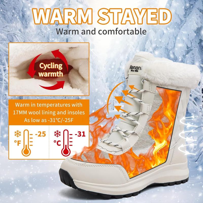 Womens Winter Waterproof Boots Snow Boots Warm Fur Lined Anti Slip Ankle Boots Mid Calf Snowboots