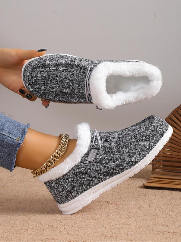 Solid Color Lace Up Front Fluffy Slip-on Shoes, Comfortable Warm Fuzzy Plush Thermal Lined Women Shoes, All Match Sneakers Walking Shoes, 2024 Fall & Winter Footwear, Girlfriend Gifts,  Birthday Gifts