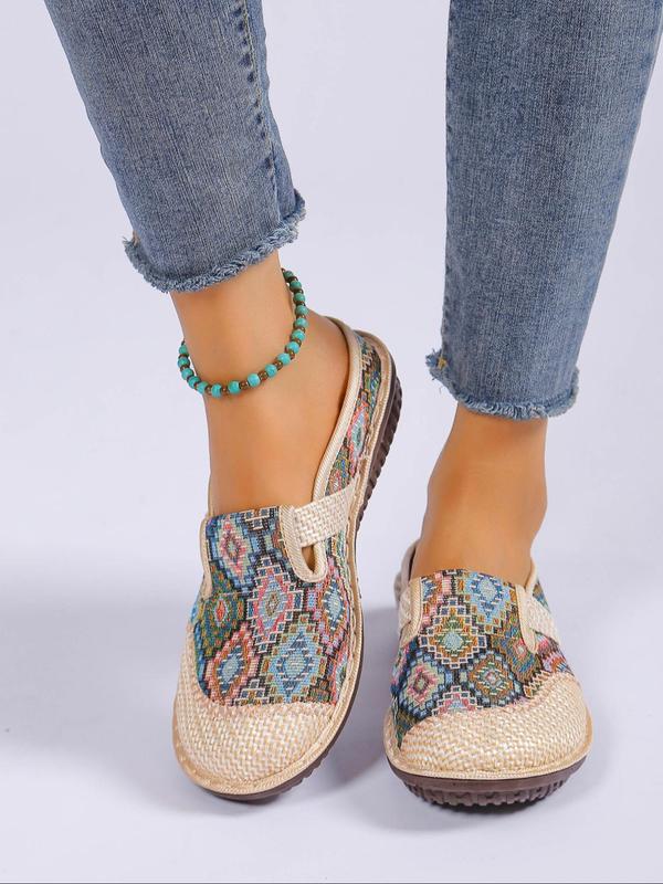 Colorful Ethnic Pattern Braided Slip on Flats, Lightweight Round Toe Shoes for Daily Wear, Breathable Shoes for Daily Wear