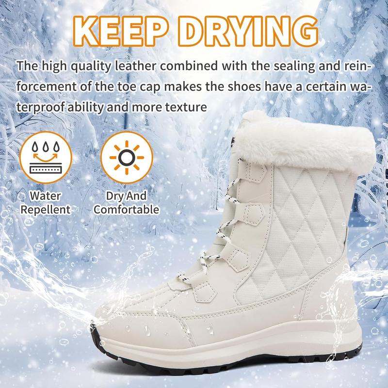 Womens Winter Waterproof Boots Snow Boots Warm Fur Lined Anti Slip Ankle Boots Mid Calf Snowboots