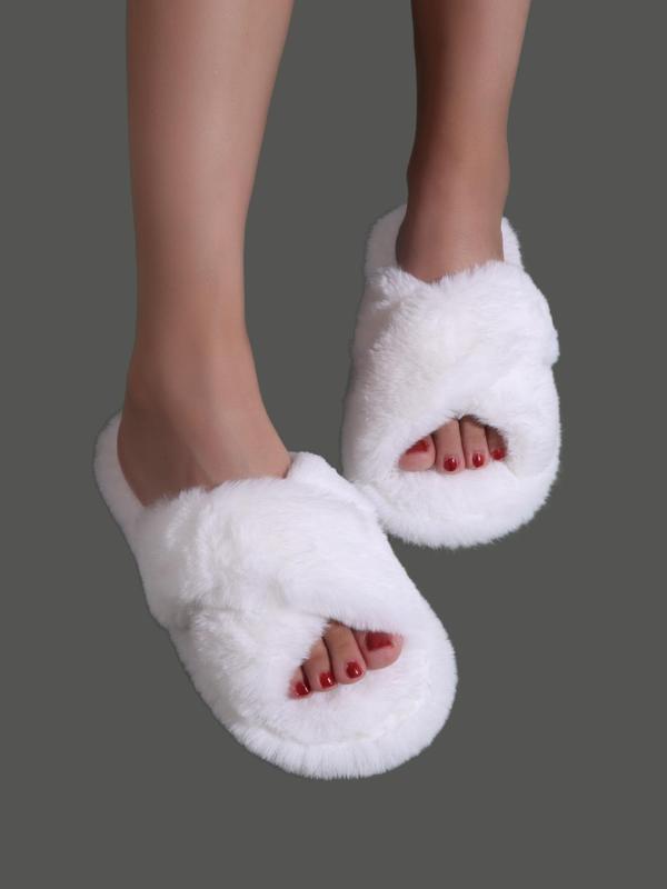 Women's Plush House Slippers, Cute Cozy Fuzzy Slippers, Criss Cross Design Non-slip Soft Home Fluffy Shoes for Fall & Winter, Warm Home Slippers