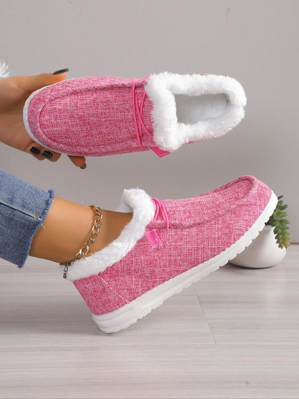 Solid Color Lace Up Front Fluffy Slip-on Shoes, Comfortable Warm Fuzzy Plush Thermal Lined Women Shoes, All Match Sneakers Walking Shoes, 2024 Fall & Winter Footwear, Girlfriend Gifts,  Birthday Gifts