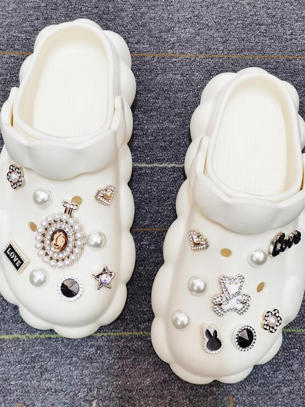 Faux Pearl & Rhinestone Decorated Shoe Charms, Cute Bear & Star & Love Heart Design Shoe Decoration Charms, Fashionable Shoes Decoration for Women & Girls