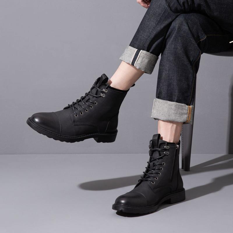 Mens Boots Motorcycle Casual Boots For Men Zipper Fashion Chukka Boots Walking Shoes