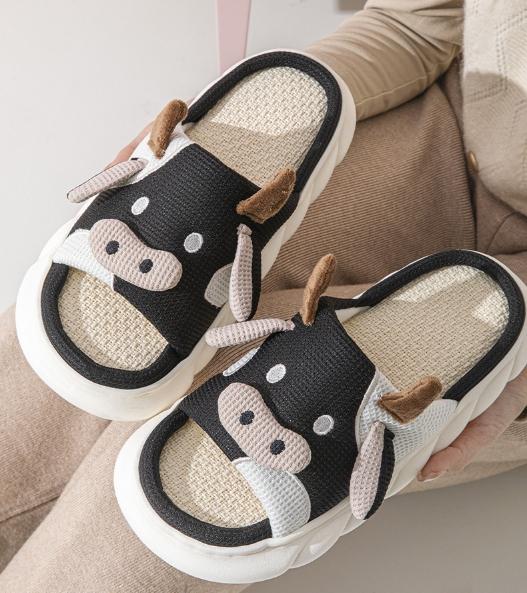 Linen cute cow thick bottom sports cooler, anti slip and odor proof, suitable for indoor and outdoor wear Walking Shoes Girl