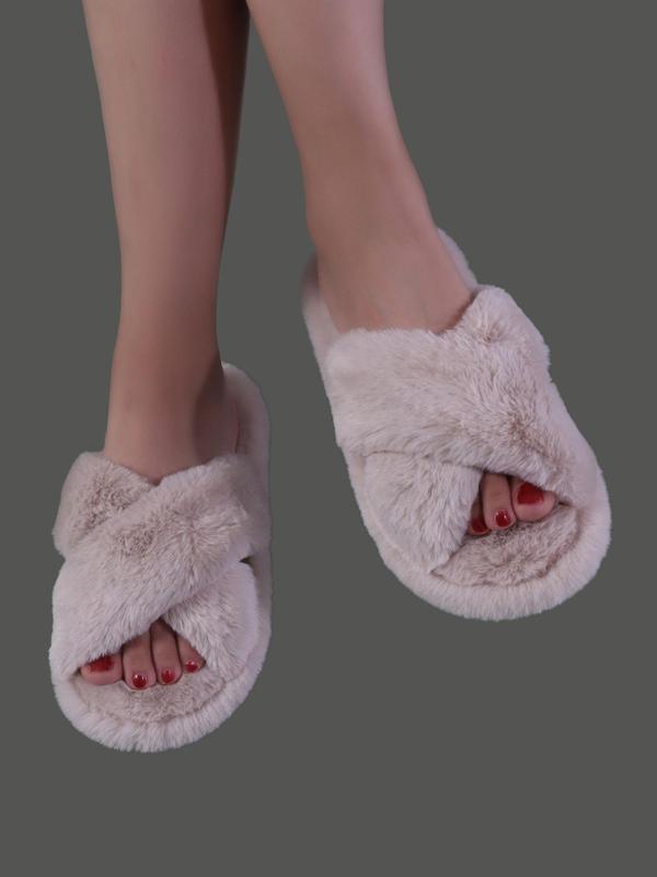 Women's Plush House Slippers, Cute Cozy Fuzzy Slippers, Criss Cross Design Non-slip Soft Home Fluffy Shoes for Fall & Winter, Warm Home Slippers