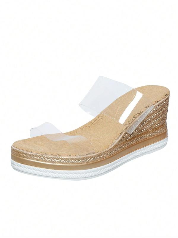 Women's Fashionable Transparent Wedge Sandals, Casual Comfortable Braid Design Slip on Sandals for Summer, Female All-match Round Toe Sandals for Daily Wear