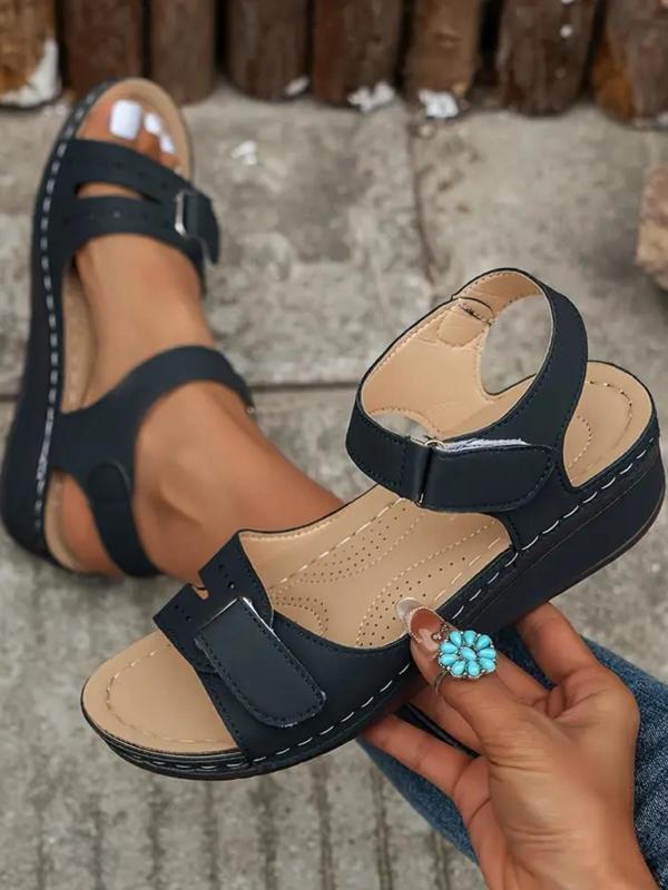 Women's Fashionable Plain Color Cross Strap Velcro Design Wedge Sandals, Casual Open Toe Sandals for Daily Wear, Retro Fashionable Shoes for Women