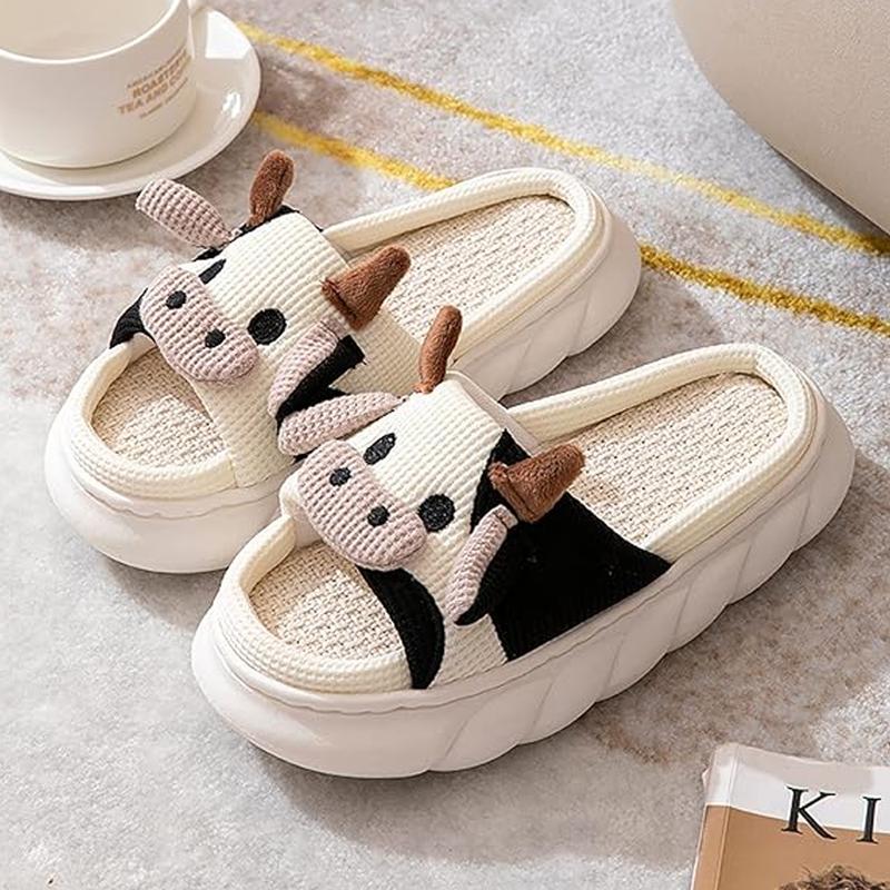 Cute Cartoon Cow Slipper for Women Open Toe Soft Anti-slip House Shoes