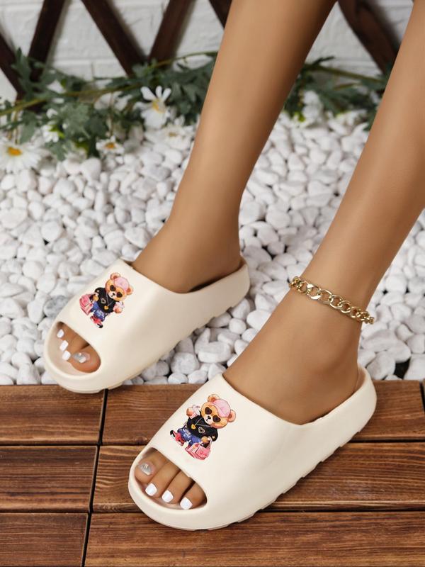 Women's Cute Cartoon Bear Pattern Slides, Casual Comfortable Home Slippers, Thick Sole Non-slip Slippers for Indoor & Outdoor Wear