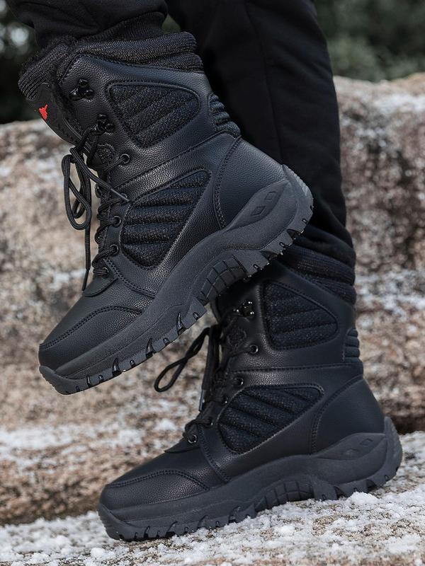 Men's Fashionable Plain Lace Up Snow Boots, Casual Comfortable Outdoor Sports Boots for Fall & Winter, Male All-match Trendy Shoes for Daily Wear