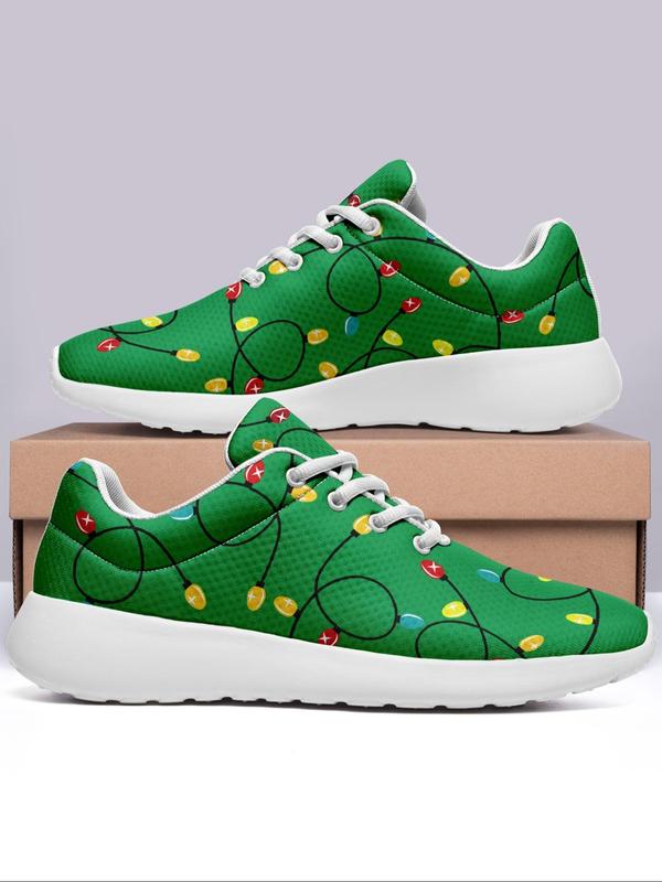 Men's Christmas Themed Lace Up Low Top Sneakers, Casual Comfortable Breathable Sports Shoes, Male All-match Round Toe Shoes for Daily Wear