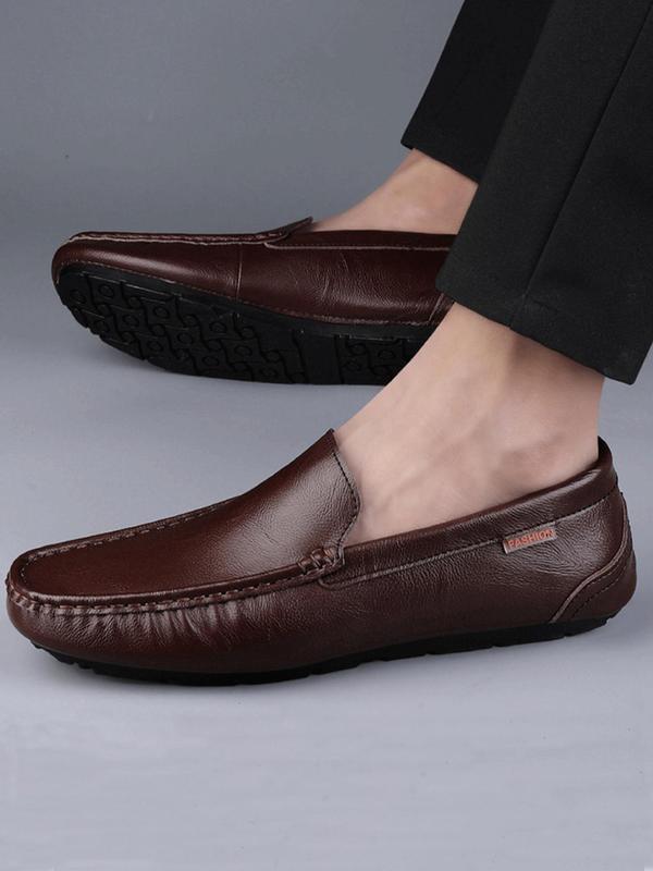 Men's Solid Color Plain Round Toe Loafers, Casual Slip-On Shoes For Driving