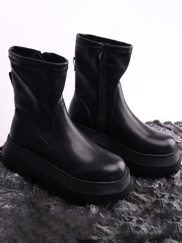 Women's Solid Color Zipper Boots, Holiday Gift, Casual Comfortable Thick Sole Boots for Outdoor Hiking, Female All-match Trendy Shoes for Daily Wear