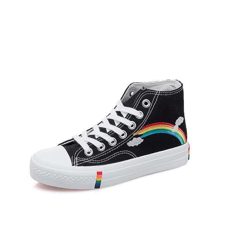 High-Top Rainbow Canvas Shoes Women College Style