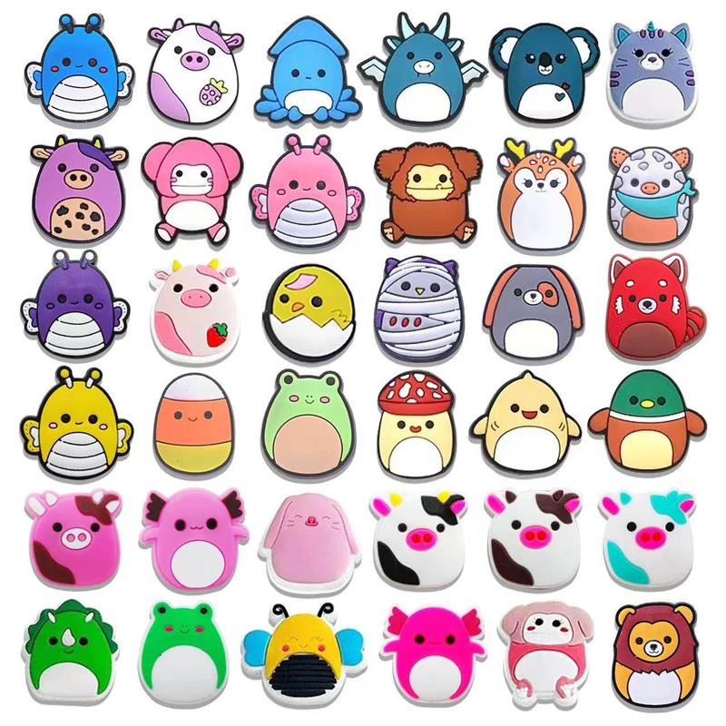 36pcs squishmallow Cute Cartoon Pig Shaped Shoe Decoration for Clogs, Animal Design Cute All-match Clogs for Daily Wear Footwear Comfort Bedroom