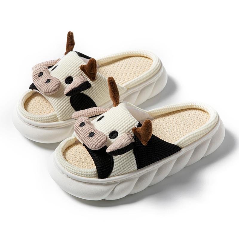 Cute Cartoon Cow Slipper for Women Open Toe Soft Anti-slip House Shoes