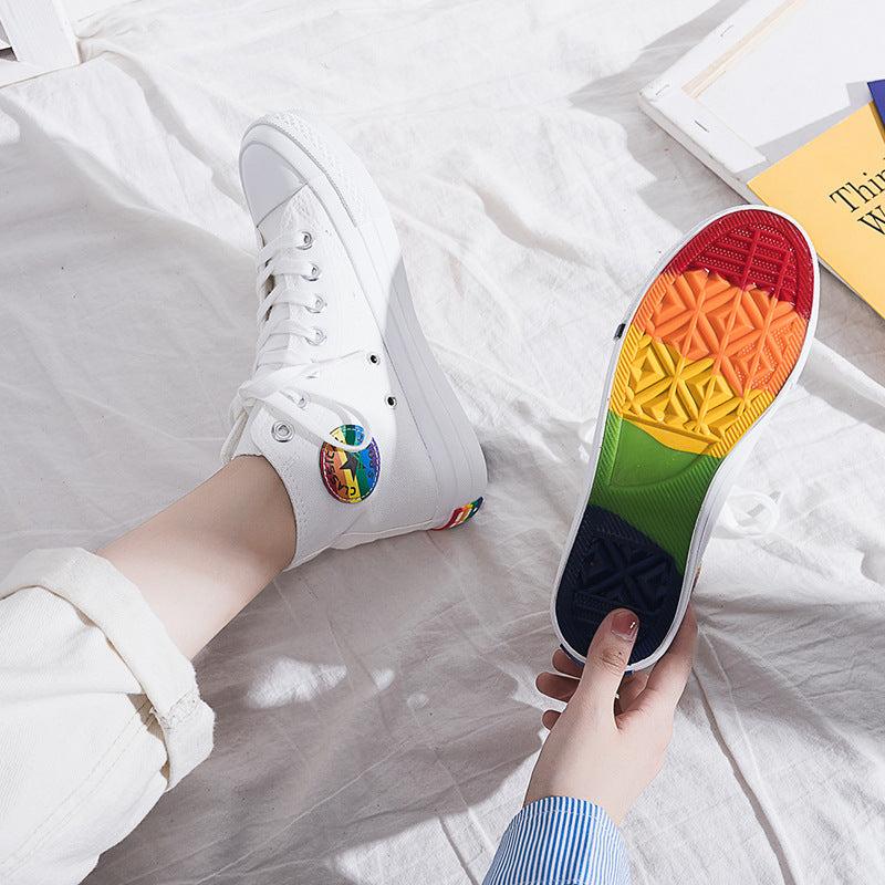 High-Top Rainbow Canvas Shoes Women College Style