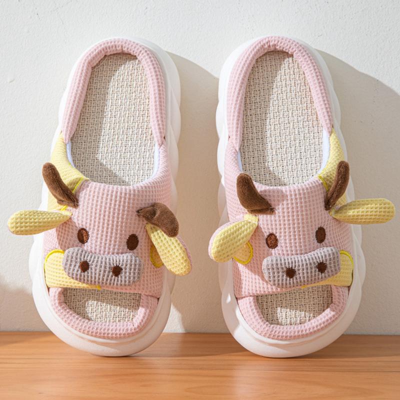 Cute Cartoon Cow Slipper for Women Open Toe Soft Anti-slip House Shoes