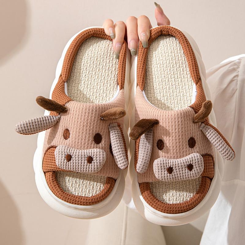 Cute Cartoon Cow Slipper for Women Open Toe Soft Anti-slip House Shoes