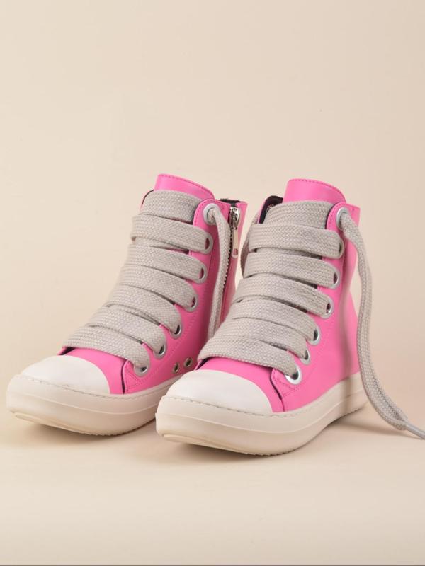 Women's Fashionable High Top Sneakers, Casual Sporty Zipper Design Wide Tie Sneakers, Female All-match Round Toe Shoes for Daily Wear Fall Shoes