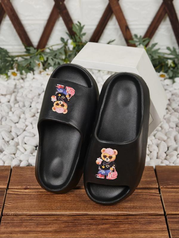 Women's Cute Cartoon Bear Pattern Slides, Casual Comfortable Home Slippers, Thick Sole Non-slip Slippers for Indoor & Outdoor Wear