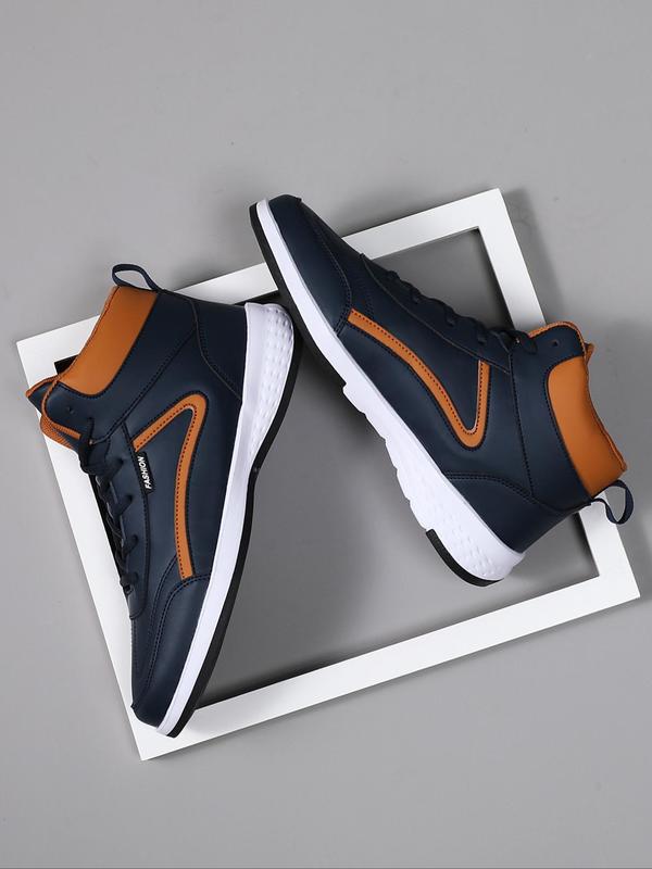 Men's Sporty Lace Up High Top Sneakers, Casual Comfortable Breathable Skate Shoes, Fashionable Sneakers for Daily Wear