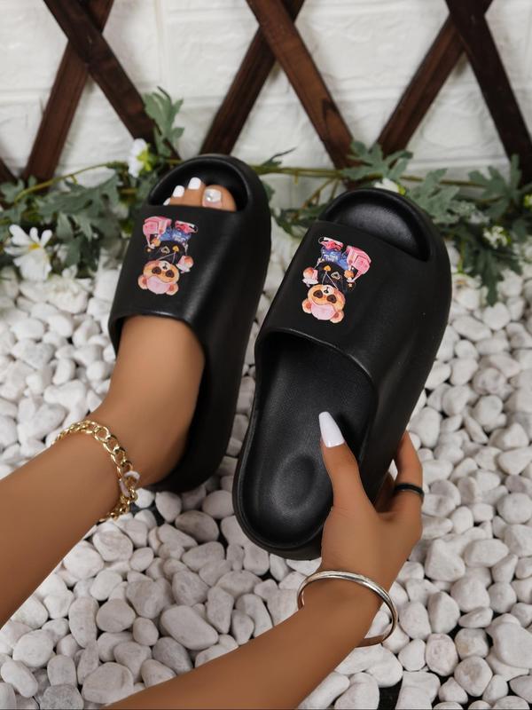 Women's Cute Cartoon Bear Pattern Slides, Casual Comfortable Home Slippers, Thick Sole Non-slip Slippers for Indoor & Outdoor Wear