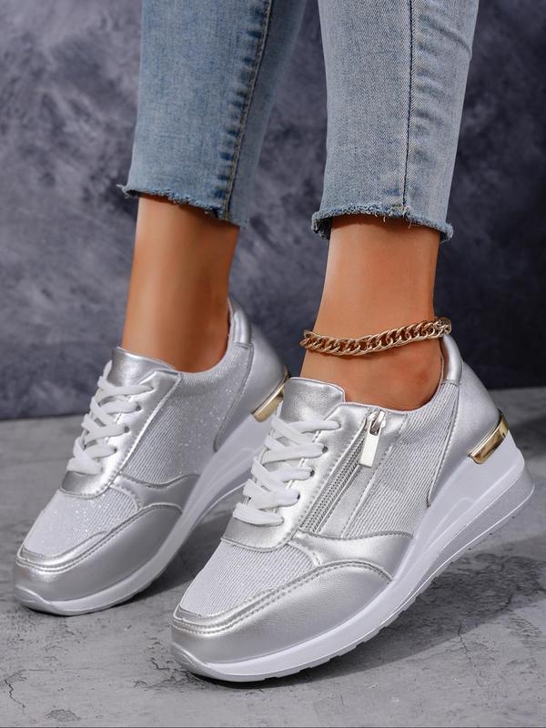 Women's Fashionable Lace Up Platform Sneakers, Casual Comfortable Breathable Sports Shoes, Female All-match Round Toe Chunky Sneakers for Daily Life