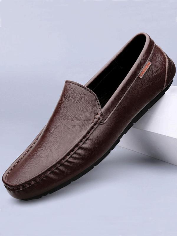 Men's Solid Color Plain Round Toe Loafers, Casual Slip-On Shoes For Driving