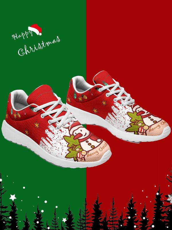 Men's Christmas Themed Lace Up Low Top Sneakers, Casual Comfortable Breathable Sports Shoes, Male All-match Round Toe Shoes for Daily Wear