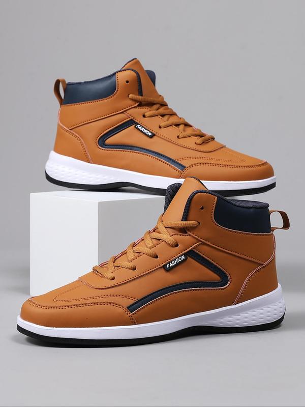 Men's Sporty Lace Up High Top Sneakers, Casual Comfortable Breathable Skate Shoes, Fashionable Sneakers for Daily Wear