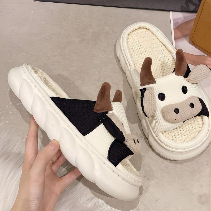 Cute Cartoon Cow Slipper for Women Open Toe Soft Anti-slip House Shoes