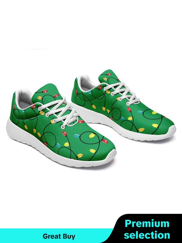 Men's Christmas Themed Lace Up Low Top Sneakers, Casual Comfortable Breathable Sports Shoes, Male All-match Round Toe Shoes for Daily Wear