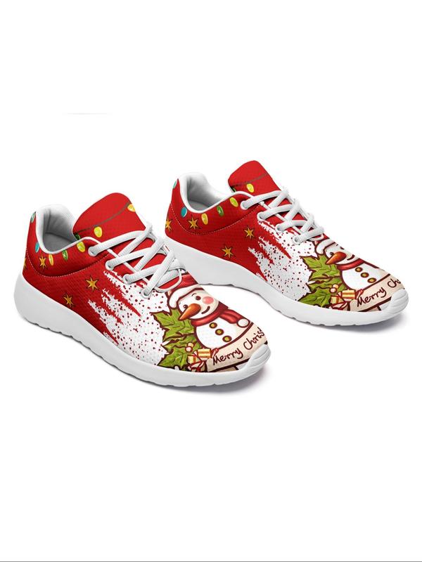 Men's Christmas Themed Lace Up Low Top Sneakers, Casual Comfortable Breathable Sports Shoes, Male All-match Round Toe Shoes for Daily Wear