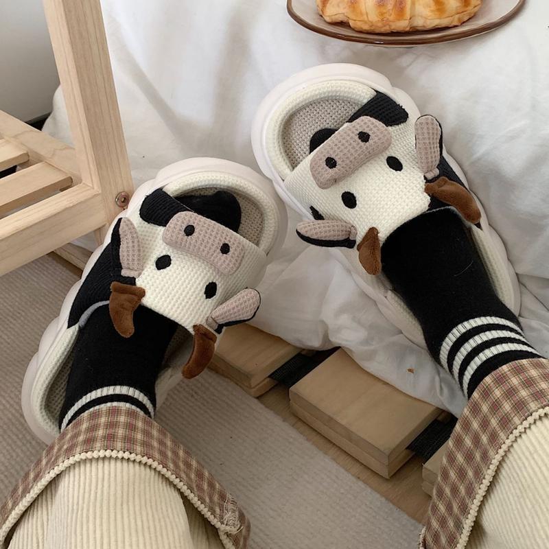 Cute Cartoon Cow Slipper for Women Open Toe Soft Anti-slip House Shoes