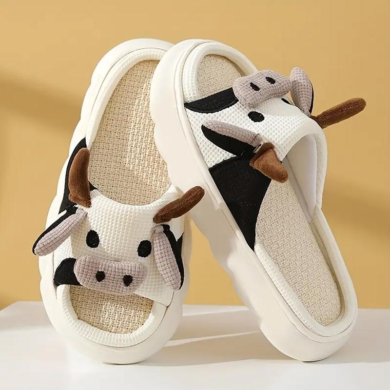 Cute Cartoon Cow Slipper for Women Open Toe Soft Anti-slip House Shoes