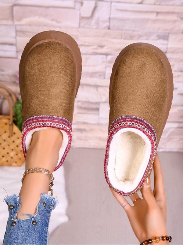 Women's Fashionable Plain Color Platform Slippers, Casual Comfortable Home Slippers, Warm Slippers for Indoor & Outdoor Use for Fall & Winter