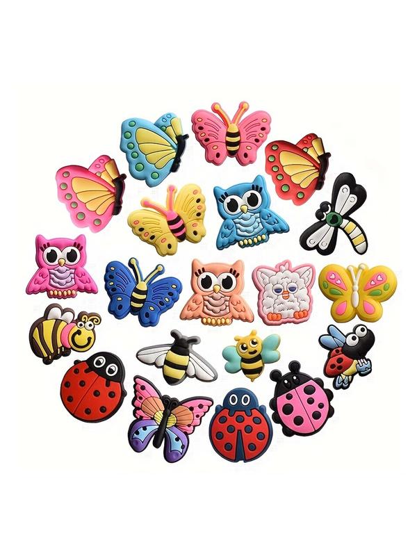 20pcs Random Color Cute Cartoon Butterfly Shoe Charm, All-match Cartoon Animal Design Shoes Decoration for Clogs