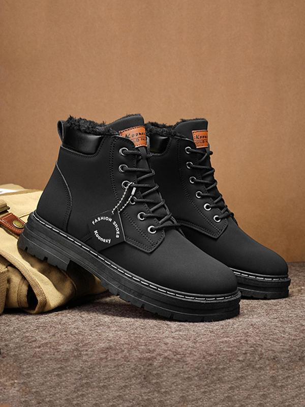 Men's Fashionable Lace Up Ankle Boots, Casual Warm Snow Boots for Outdoor Activities, Male All-match Round Toe Boots for Daily Wear